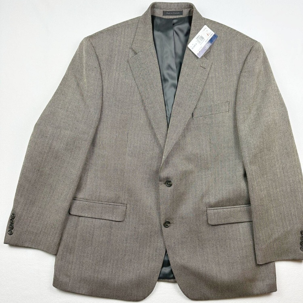 Chaps Mens Brown Herringbone Two Button Blazer Size 46 Sport Coat‎ Jacket